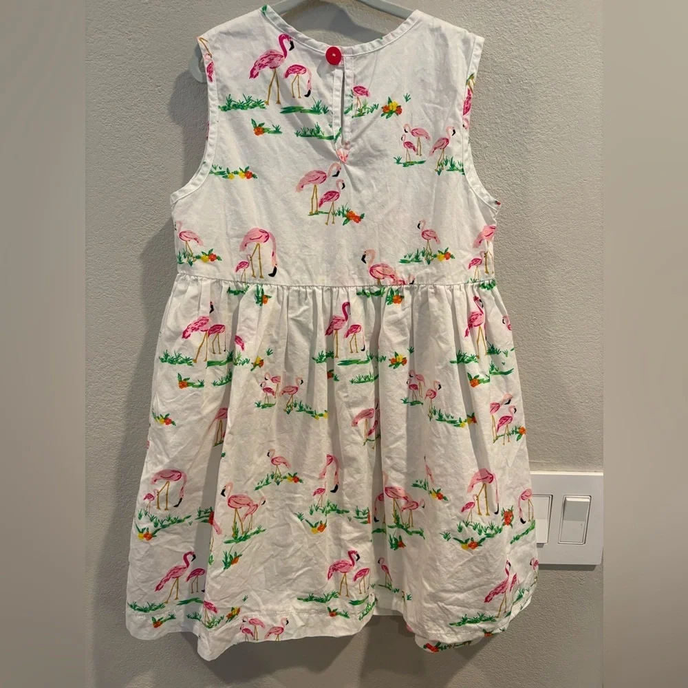 Smiling Button Flamingo Print Girls Dress Size 10 EUC Cotton Made in the USA